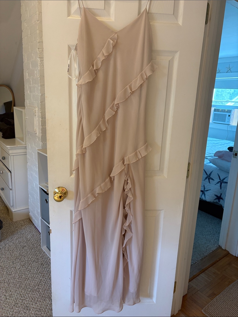 Women's Beige Ruffle Slip Dress